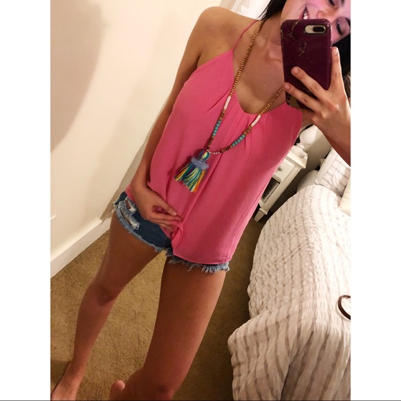 Naked Zebra Tops - Flirty Hot Pink Sleeve Blouse Tank Top